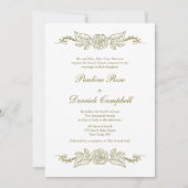 Invitation Rose et Mariage vert Fleurons (Devant)