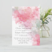 Invitation Rose et menthe Abstrait mariage d'encre à l'alcool (Debout devant)