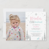 Invitation Rose et Menthe | Winter Onederland Fille 1er Anniv (Devant)