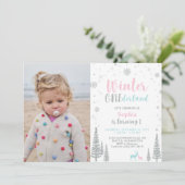 Invitation Rose et Menthe | Winter Onederland Fille 1er Anniv (Debout devant)