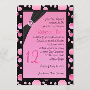 Invitation rose et noir de bat mitzvah de point de