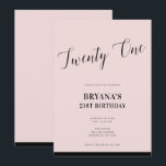 Invitation Rose et noir, écriture minimaliste moderne 21 ving<br><div class="desc">Personnalisez comme vous le souhaitez.

 Vous pouvez également ajouter une photo à l'avant ou à l'arrière.</div>