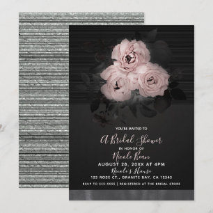 Invitation Rose et Noir Moderne Glamour Floral Chic Baby Show
