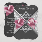 Invitation Rose et noir sucré 16 fête d'anniversaire (Devant / Derrière)