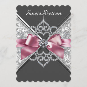 Invitation Rose et noir Sweet 16 Anniversaire Pary