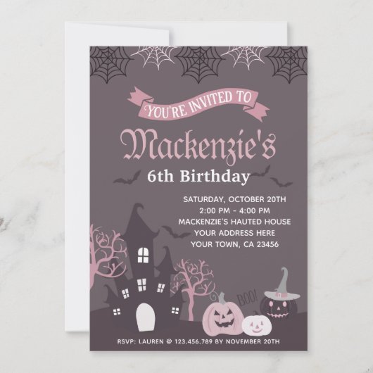Invitation rose et noire d'Halloween (Devant)