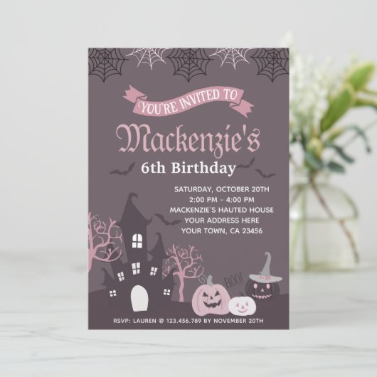 Invitation rose et noire d'Halloween (Debout devant)