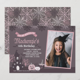 Invitation rose et noire d'Halloween avec photo
