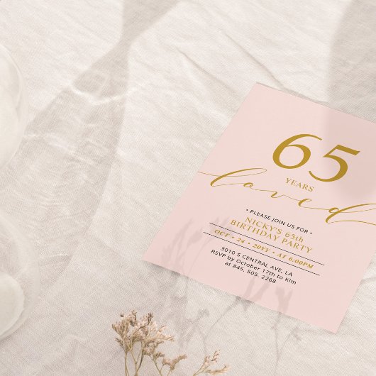 Invitation Rose et Or | 65 Ans d'Amour 65e Fête d'Anniversair