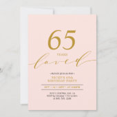 Invitation Rose et Or | 65 Ans d'Amour 65e Fête d'Anniversair (Devant)