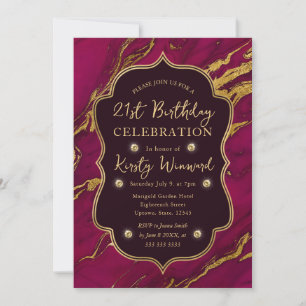 Invitation Rose et Or Automne Marbre 21e Anniversaire