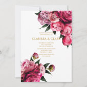 Invitation Rose et or avec Mariage de pivoines romantiques (Devant)
