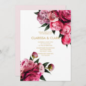 Invitation Rose et or avec Mariage de pivoines romantiques (Devant / Derrière)