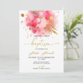 Invitation Rose et or Baptême à l'aquarelle (Debout devant)