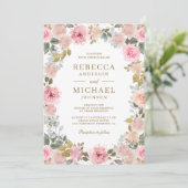 Invitation Rose et Or Code QR Fleurs Mariage (Debout devant)