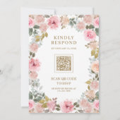 Invitation Rose et Or Code QR Fleurs Mariage (Dos)