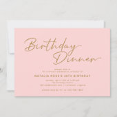 Invitation Rose et or | Dîner d'anniversaire simple et élégan (Devant)