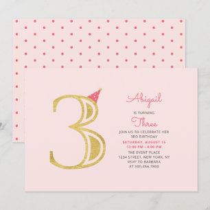Invitation Rose et Or Fête d'anniversaire moderne pour une