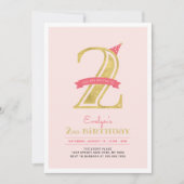 Invitation Rose et or | Fille 2e fête d'anniversaire (Devant)