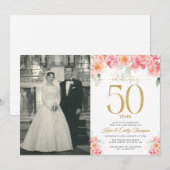 Invitation Rose et Or Floral 50e Anniversaire (Devant / Derrière)