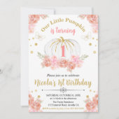 Invitation Rose et or Floral Citrouille fille 1er anniversair (Devant)