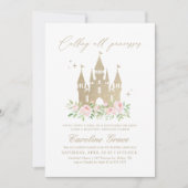 Invitation Rose et or Floral Princess Castle Anniversaire (Devant)