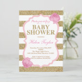 Invitation Rose et or Glitte d'invitation de baby shower (Debout devant)