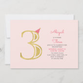 Invitation Rose et or | Jolie Fille Moderne 3e fête d'anniver (Devant)