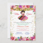 Invitation Rose et or Miss Quinceañera mexicaine (Devant)