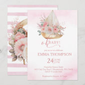 Invitation Rose et or Oh bébé Nautique (Devant / Derrière)