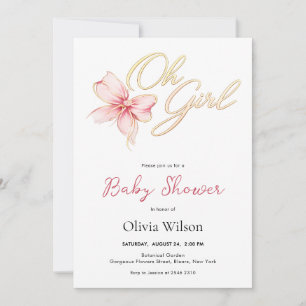 Invitation Rose et Or « Oh Girl » Typographie Or Fête de Nais