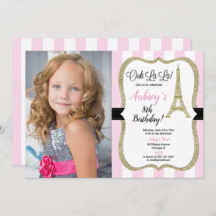 Invitation Rose et or Paris Eiffel photo d'anniversaire