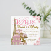 Invitation Rose et or Paris Sweet 16 Party (Debout devant)
