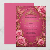 Invitation Rose et Or pour Quinceanera (Devant / Derrière)