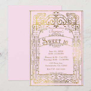 Invitation Rose et or Vintage Victorian Déco Sweet 16