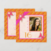 Invitation rose et orange de PHOTO du bonbon 16 à (Devant / Derrière)
