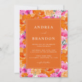 Invitation Rose et Orange | Jardin Vibrant | Mariage Code QR (Devant)