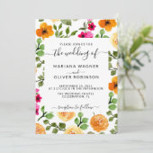 Invitation Rose et orange simple floral élégant script (Debout devant)