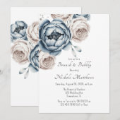 Invitation Rose et Parties scintillant Dusty Blue Peony Brunc (Devant / Derrière)