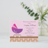Invitation rose et pourpre de baby shower (Debout devant)