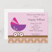 Invitation rose et pourpre de baby shower (Devant / Derrière)