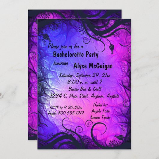 Invitation rose et pourpre de partie de (Devant / Derrière)