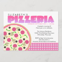 Invitation rose et pourpre de partie de pizzeria