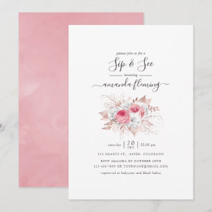 Invitation Rose et Rose Gold Floral Sip et voir