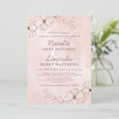 Invitation Rose et Rose or Foil Floral Mariage encadré (Debout devant)