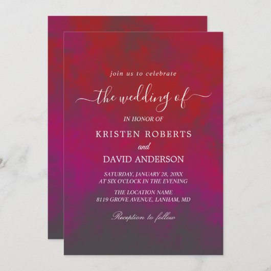 Invitation rose et rouge chaud (Devant / Derrière)