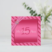 Invitation rose et rouge de Quinceañera de rayure (Debout devant)