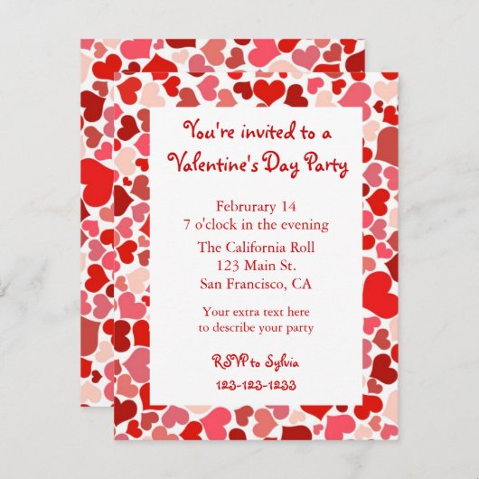Invitation rose et rouge de Saint-Valentin de (Devant / Derrière)