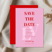 Invitation rose et rouge vif, initial