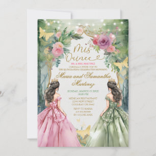 Invitation Rose et Sage Green Twin Royal Princess Mis Quince